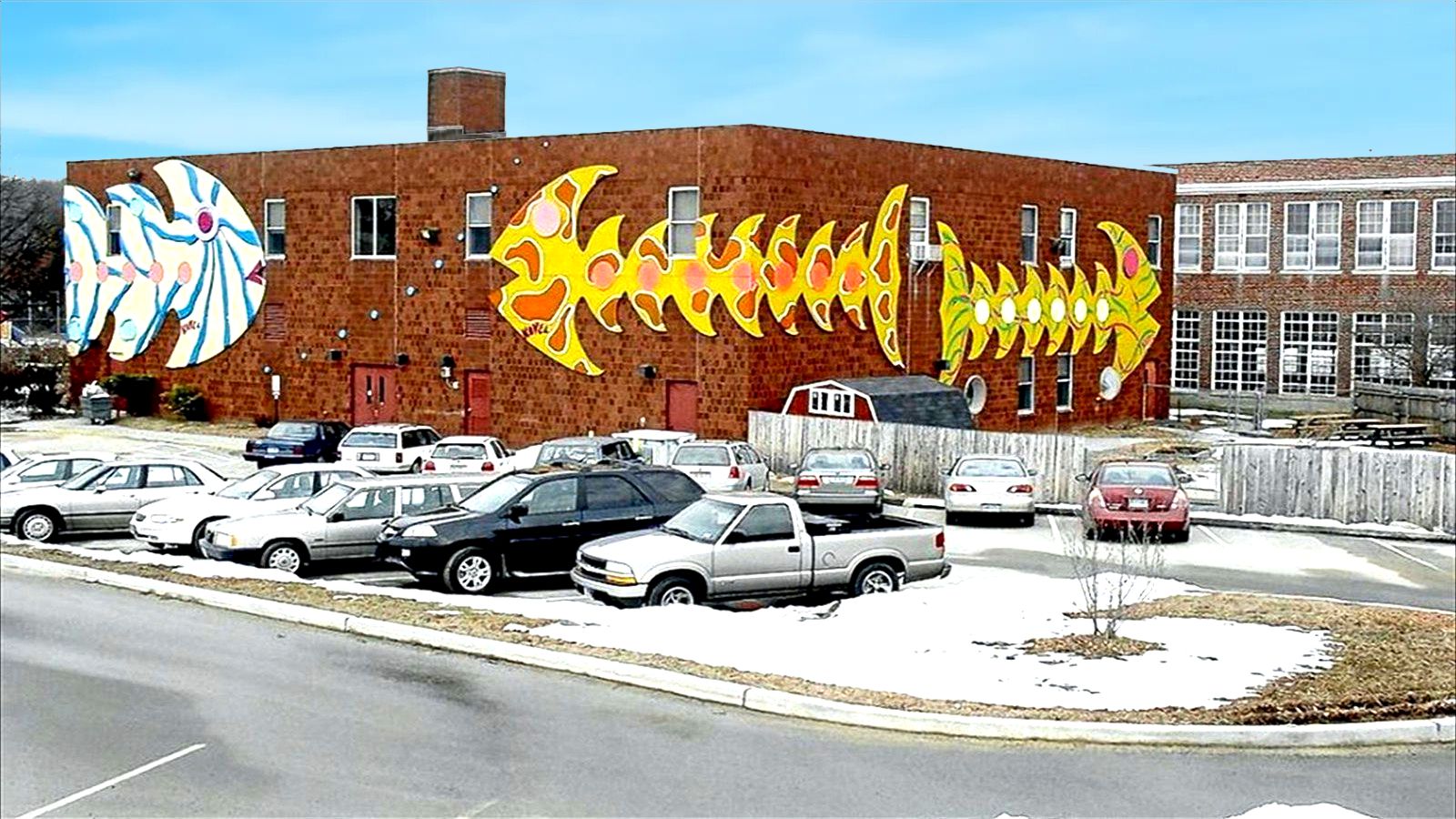 Fish Sculptures Wrapping Niantic Center School